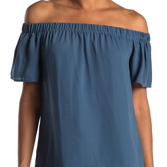 𝅺PLEIONE Top Off The Shoulder Blue New Sz Medium BNWT Short Sleeve - Picture 1 of 7